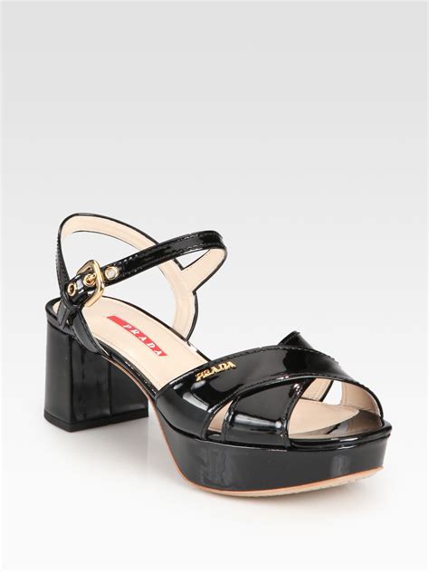 prada patent flat sandals|Prada patent leather platform sandals.